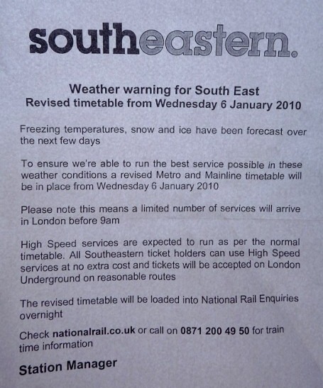 Southeastern's inadequate leaflet about the revised timetable.